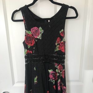 Free People black floral dress with crochet
